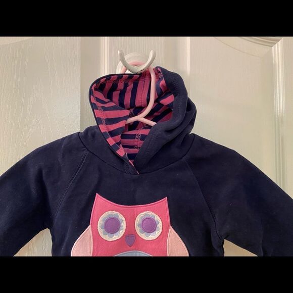JoJo Maman Bébé Hooded Sweatshirt Owl Applique Reversible Size 0-3 Months - Picture 2 of 9